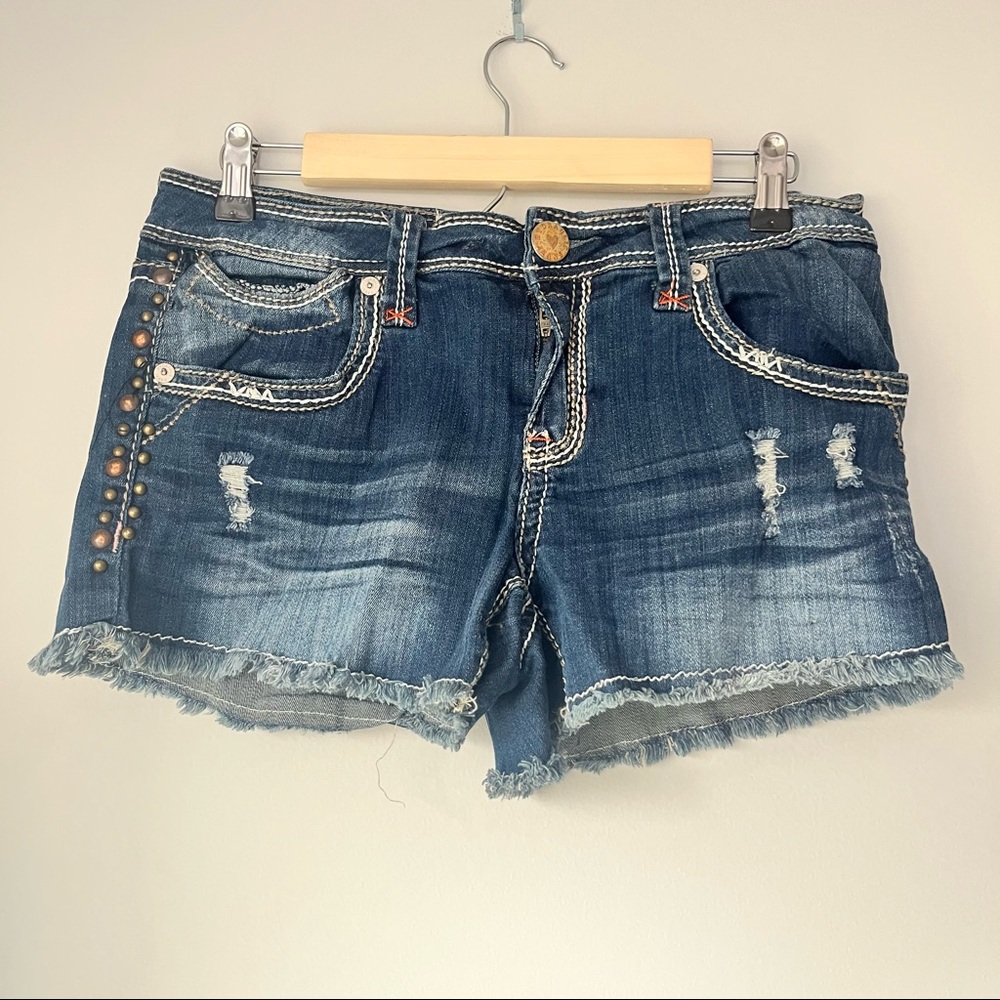 Hydraulic Distressed Denim Shorts